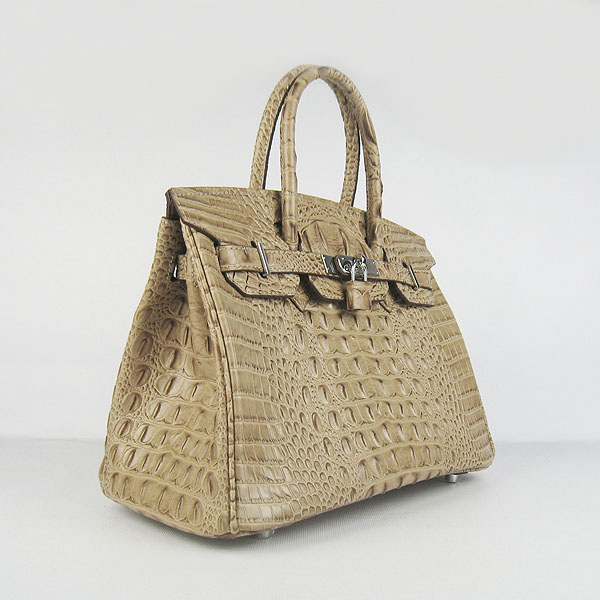 Replica Hermes Birkin 30CM Crocodile Head Veins Bag Apricot 6088 On Sale